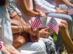 USA Citizens holding American flags